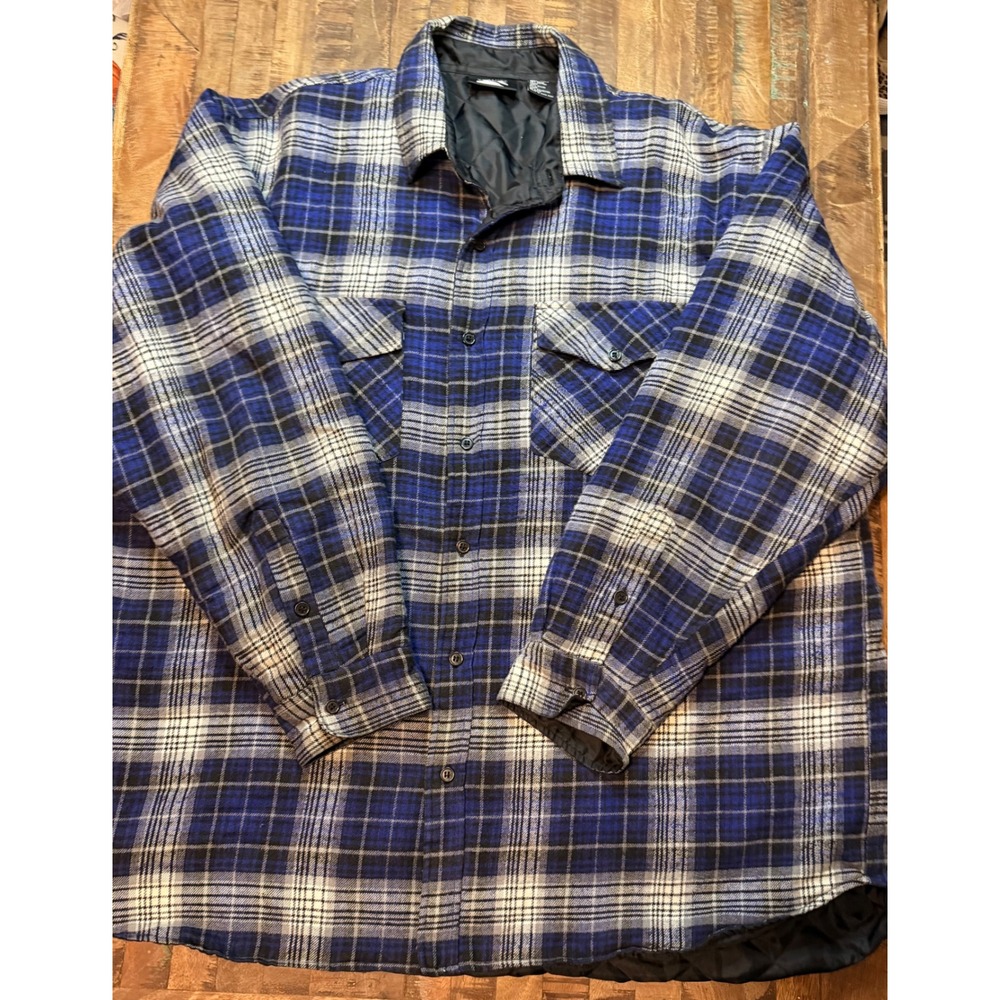 Cortina Men 2XLT Blue Plaid Quilted Flannel Shirt Jacket Ramie Cotton Blend